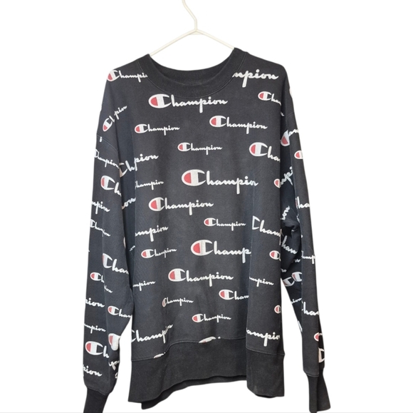 Champion Reverse Weave Black White Logo Crewneck Sweater Men's Size 3XL - Picture 2 of 10